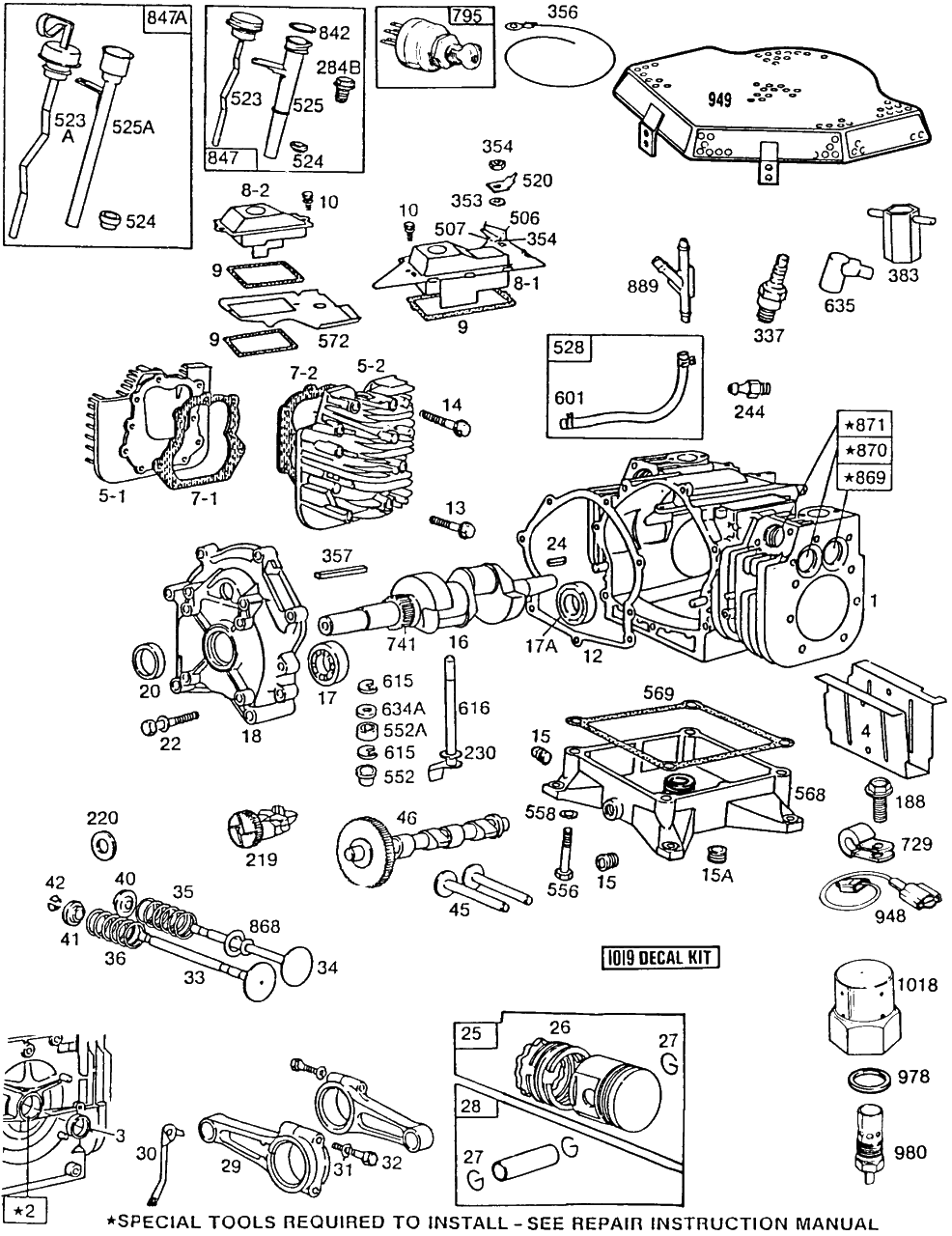 Cylinder,cylinder Heads,sump Diagram and Parts List for 422437-0021-XX  Briggs and Stratton Engine